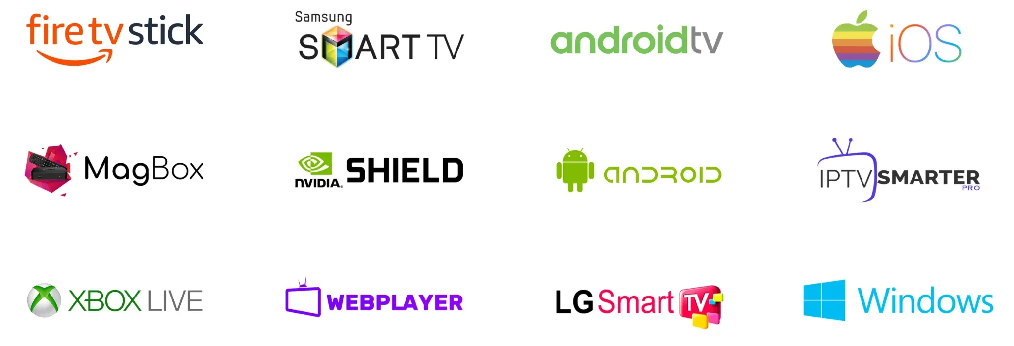 Device and platform logos beside Guru IPTV setup guides